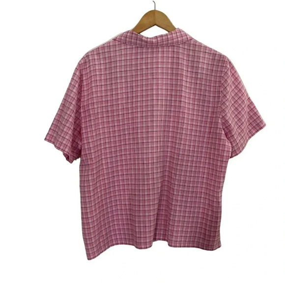 Koret Pale Pink Vintage Tropical Flower Buttons Gingham Sequin Size Large Retro - Picture 2 of 8